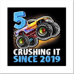 Monster Truck 5 Year Old Boys 5th Birthday Party Born 2019 Posters and Art